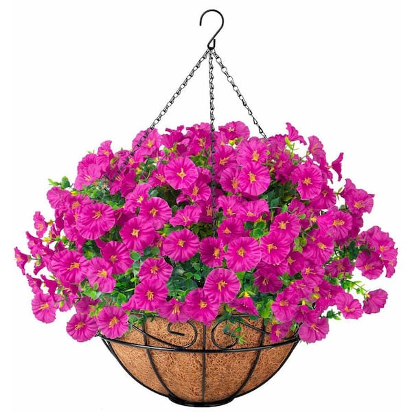 21.3 in. Purple Fuchsia Artificial Hanging Silk Morning Glory