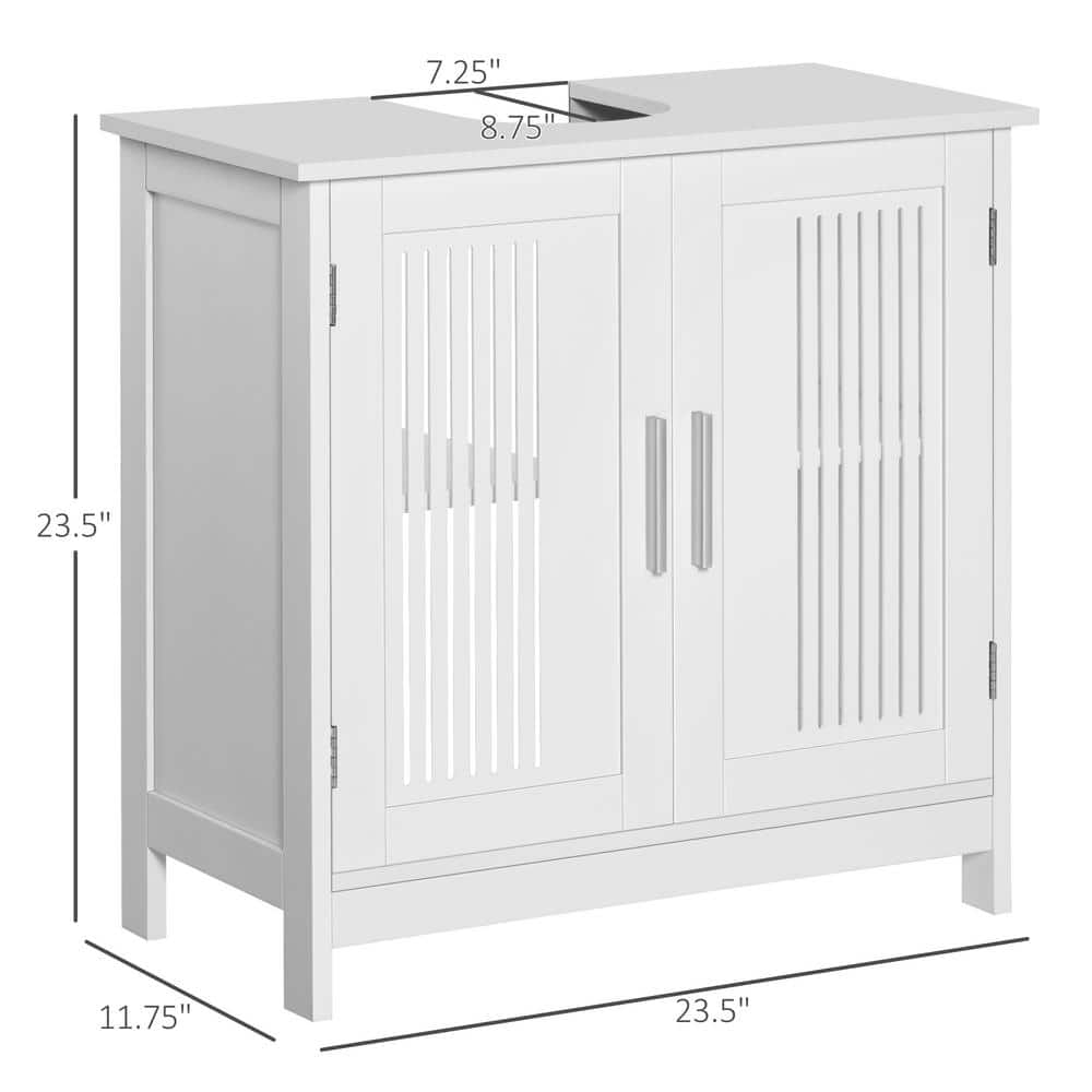 White MDF Pedestal Under Sink Cabinet with Adjustable Shelves