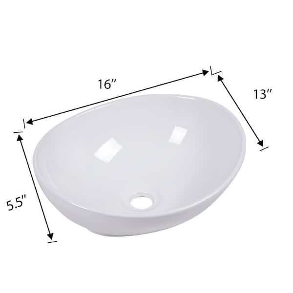 16 in. L x 13 in. W x 5.5 in. D White Ceramic Oval Bathroom
