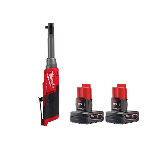 M12 FUEL 12V Lithium-Ion 1/4 in. Brushless Cordless Ratchet Extended Reach High Speed Ratchet with (2) 3.0 Ah Batteries