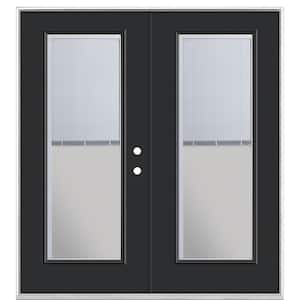 72 in. x 80 in. Jet Black Steel Prehung Left-Hand Inswing Minibllind Patio Door without Brickmold