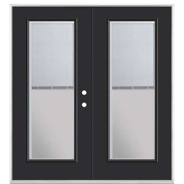 Masonite 72 in. x 80 in. Jet Black Steel Prehung Left-Hand Inswing Mini Blind Patio Door in Vinyl Frame without Brickmold