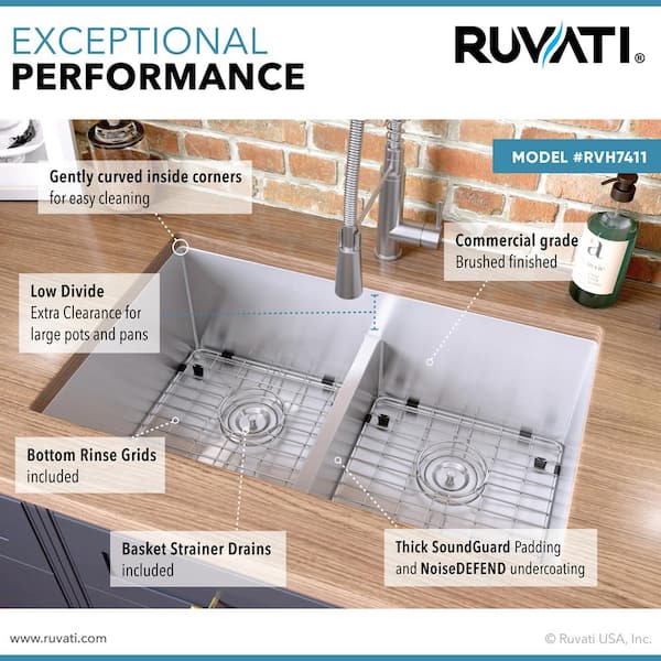 Ruvati Urbana 32 in. Undermount 50/50 Double Bowl 16-Gauge