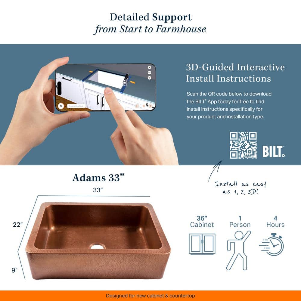 Adams 33" Antique Copper Farmhouse Apron Front Sink