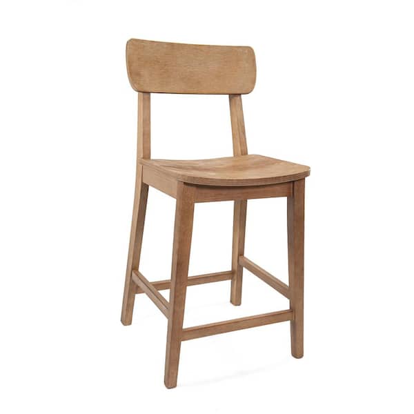 Torino 39 in. H Barnwood Wire - Brush Open Back Wood 24 in. Bar Stool with Wood Seat