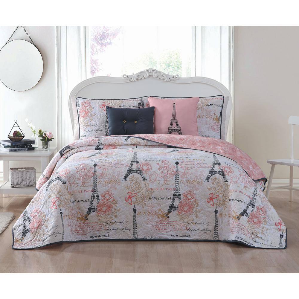 Amour 4-Piece Pink Twin Quilt Set AMU4QTTWINGHPK - The Home Depot