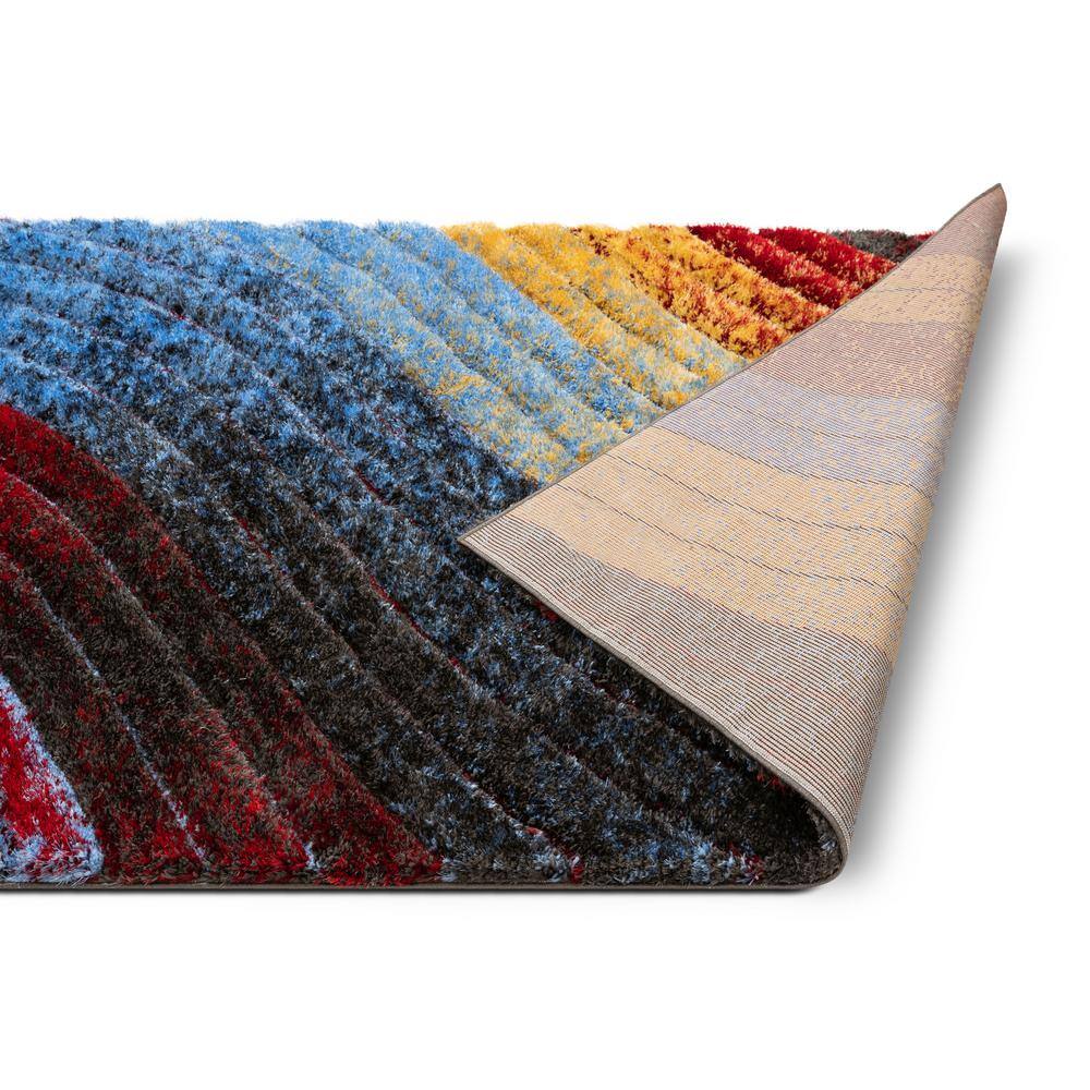 San Francisco Red and Multicolor Geometric Shag Rug 4' x 6'
