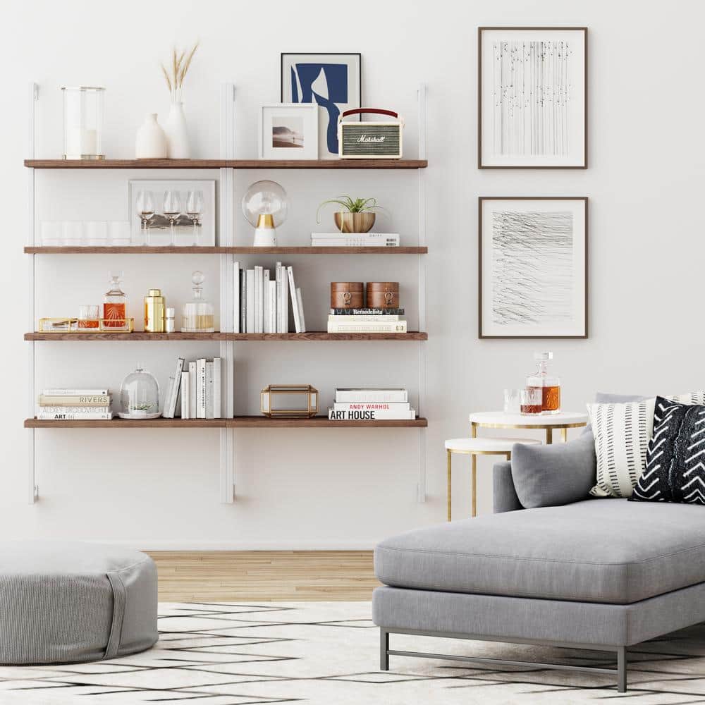 42" Oak and White Industrial Floating Wall Mount Bookshelf