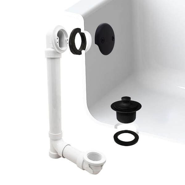 Westbrass Twist and Close Sch. 40 PVC Bath Waste with 1-Hole Elbow and 2-Hole Overflow Faceplate, Matte Black