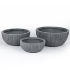 16.9 in. Dia Gray Magnesium Oxide Round Pot Planter (Set of 3)