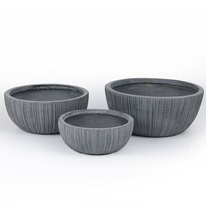 16.9 in. Dia Gray Magnesium Oxide Round Pot Planter (Set of 3)
