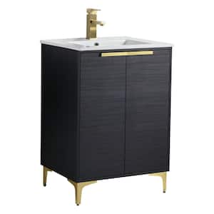 24 in. W x 18.5 in. D x 35.25 in. H Single Sink Bath Vanity in Chestnut with Satin Brass and White Ceramic Sink top