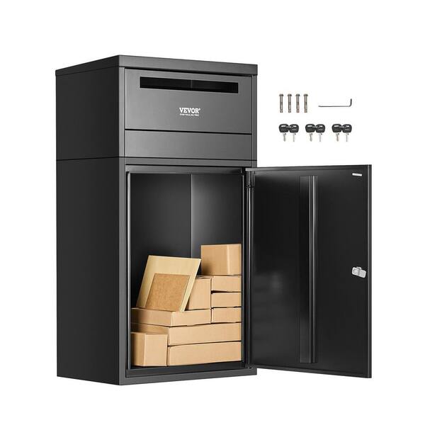 Package Delivery Boxes for Outside, 38 Gal. Black Galvanized Steel Deck Box, 35.8 in. Mailbox for Parcel with Lock