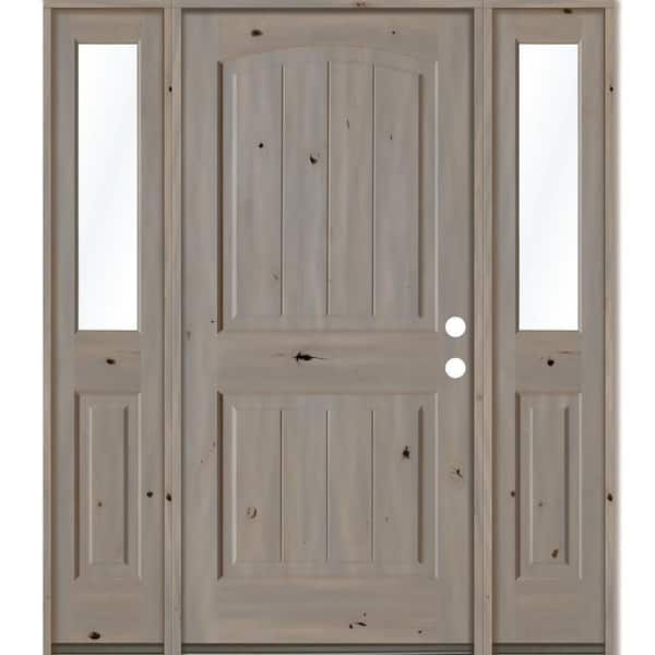 Krosswood Doors 58 in. x 80 in. Rustic Knotty Alder 2-Panel Left-Hand/Inswing Clear Glass Grey Stain Wood Prehung Front Door with DHSL