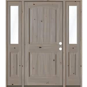 60 in. x 80 in. Rustic knotty alder 2 Panel Left-Hand/Inswing Clear Glass Grey Stain Wood Prehung Front Door with DHSL