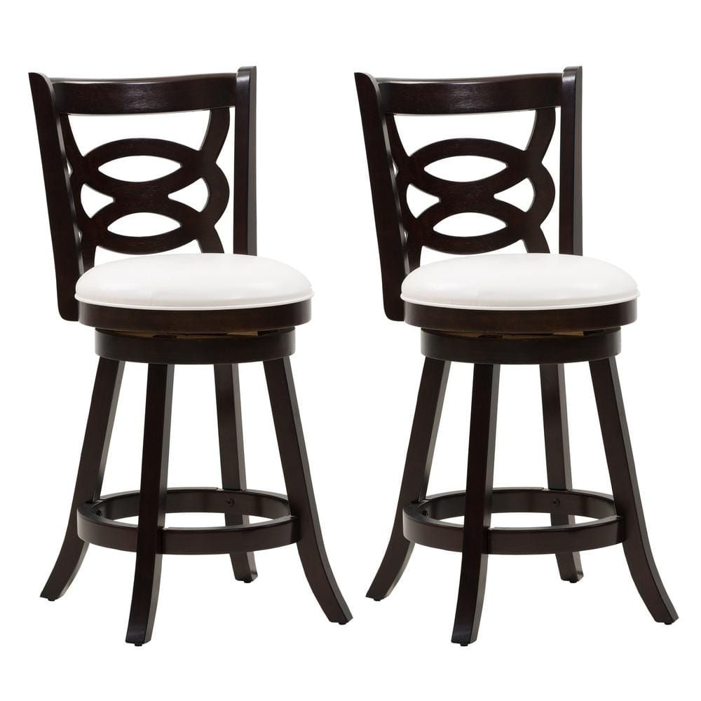 Elegant Woodgrove High Back Swivel Barstool Set, Cappuccino and White