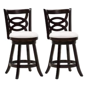 Woodgrove 25 in.Counter Height Wood Swivel Bar Stools with White Leatherette Seat and Circular Design (Set of 2)