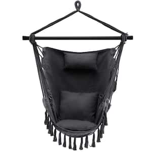 39 in. W Metal Hanging Rope Swing Chair with Soft Pillow and Cushions in Gray