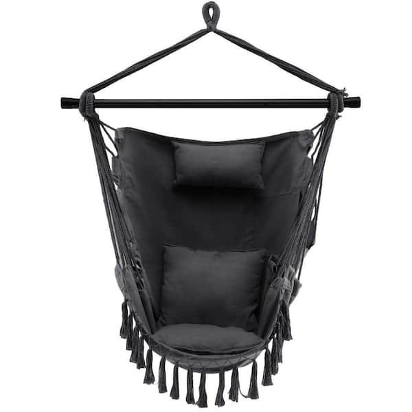 ANGELES HOME 39 in. W Metal Hanging Rope Swing Chair with Soft Pillow ...