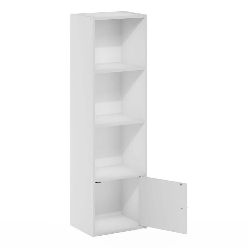 White Composite Wood 4-Tier Bookcase with Door Storage