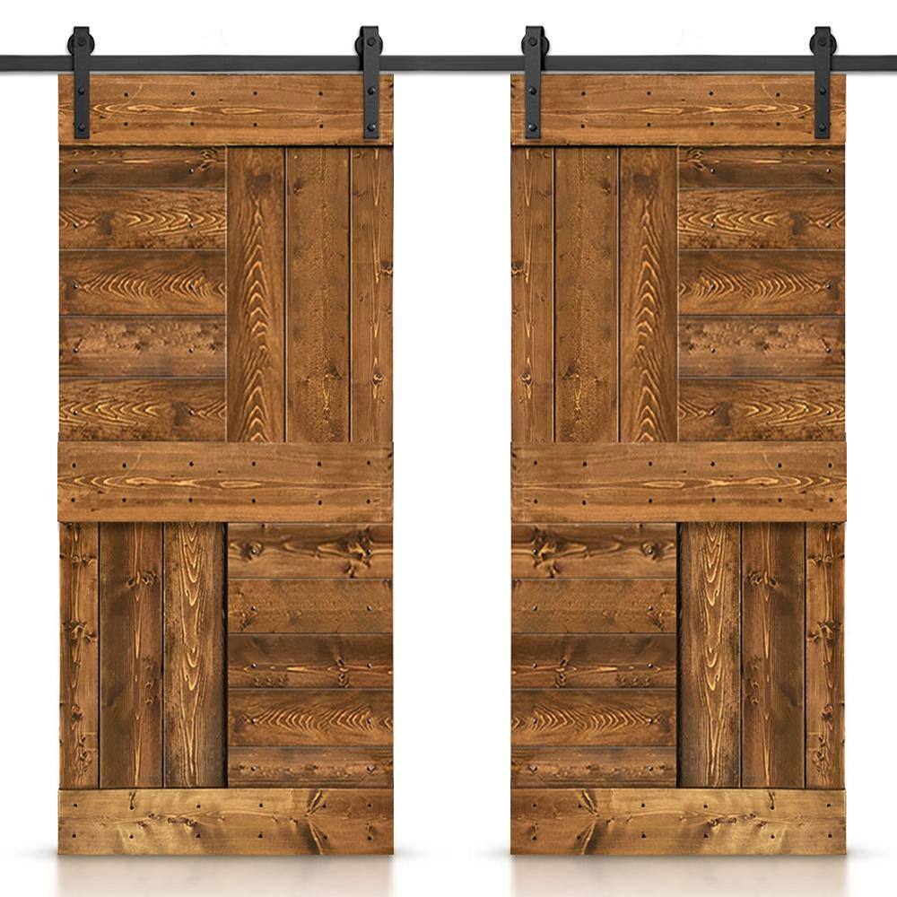 48 in. x 84 in. Walnut Stained DIY Knotty Pine Wood Interior Double Sliding Barn Door with Hardware Kit price history on PriceWatchPro