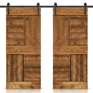 48 in. x 84 in. Walnut Stained DIY Knotty Pine Wood Interior Double Sliding Barn Door with Hardware Kit