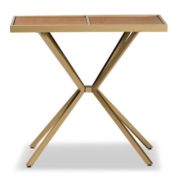 Baxton Studio Carlo 32 in. Walnut/Gold Rectangle Wood Console Table