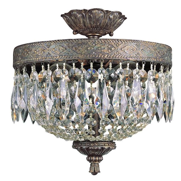 Bel Air Lighting Cabernet Collection 2-Light Patina Bronze Flushmount with Clear Crystal Prisms