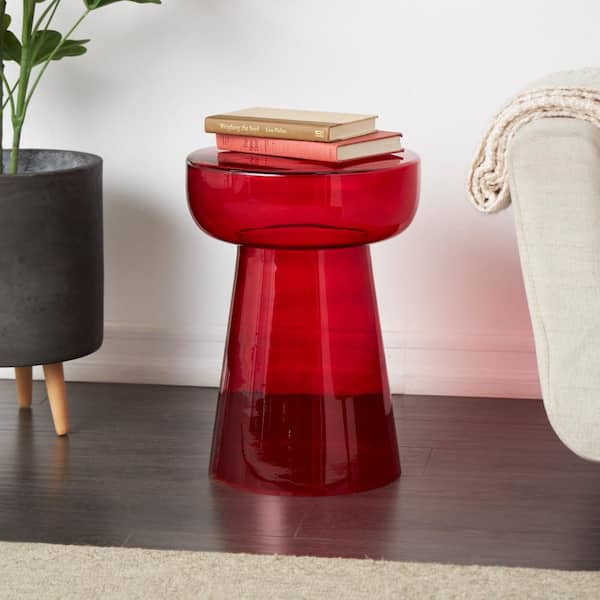 Litton Lane 14 in. Red Modern Medium Round Glass End Table