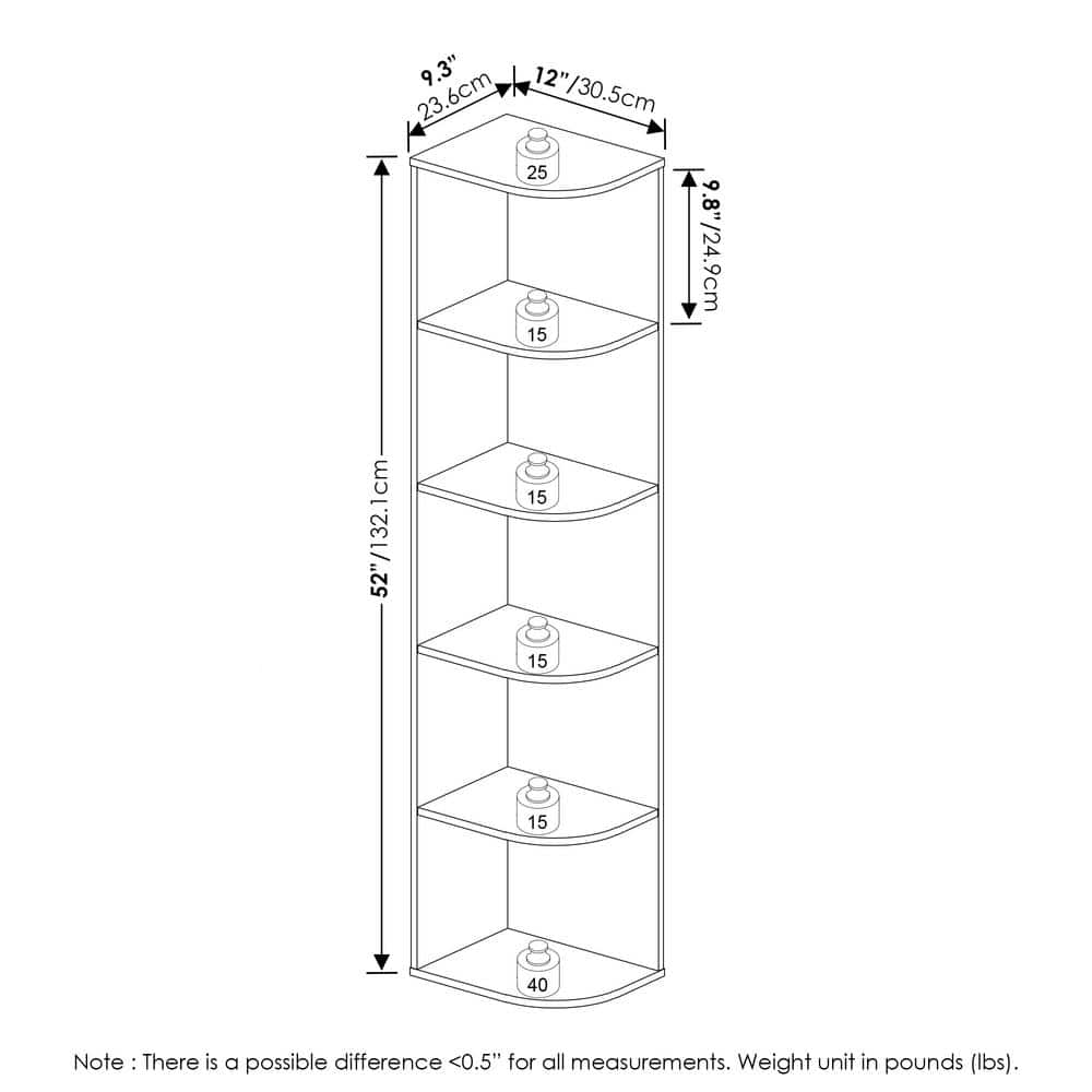 White 5-Tier Corner Wood Bookcase