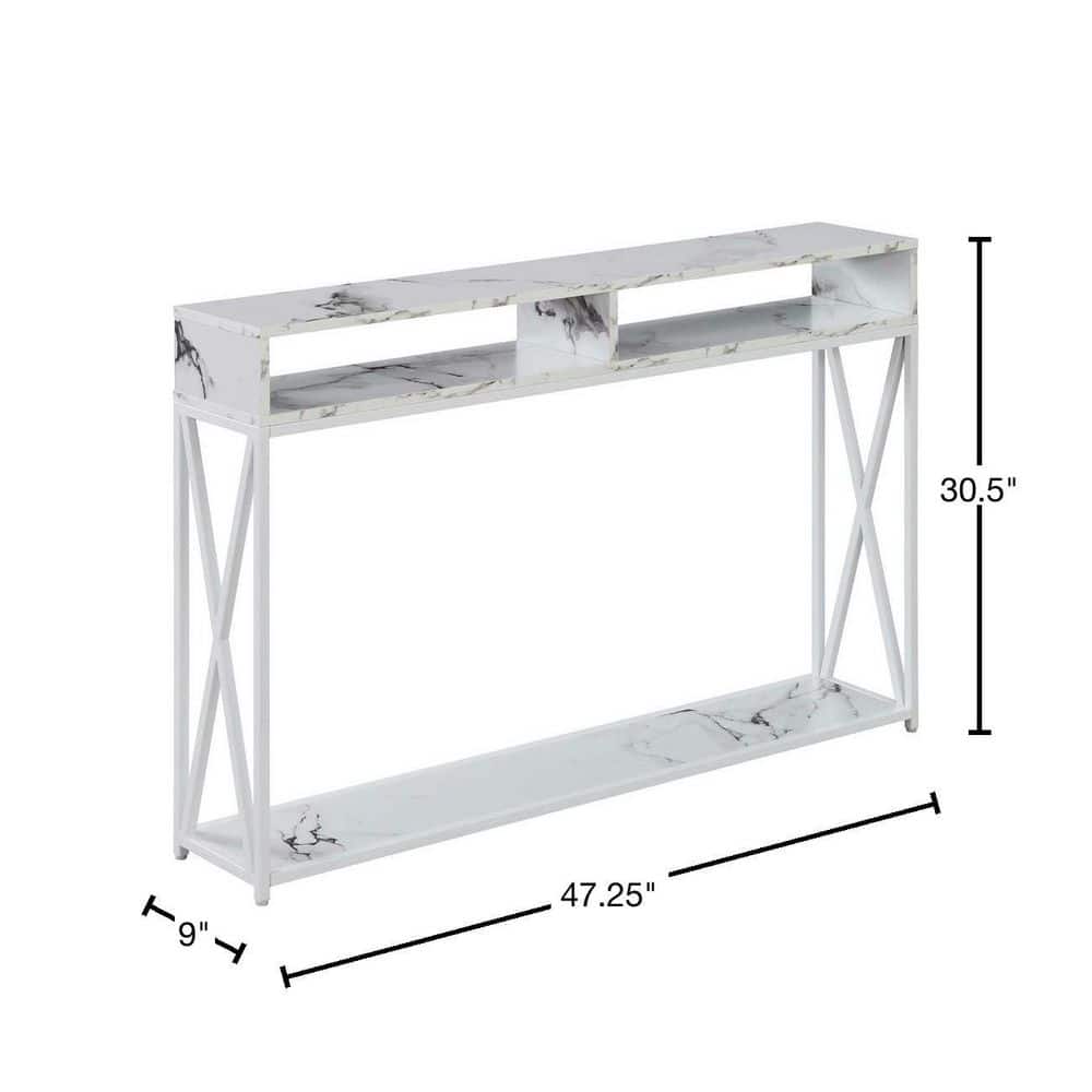 Tucson Deluxe White Faux Marble Console Table with Storage Shelf