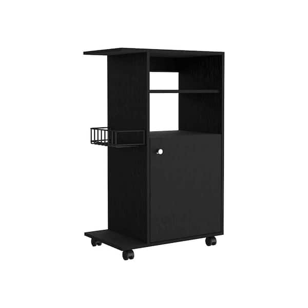 Tileon Kitchen Pantry, Kitchen Cart, Single Door Cabinet, Four Casters Storage Organization-Black