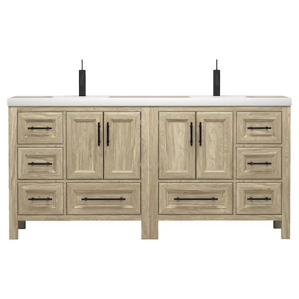 VIV 71 in. W x 20 in. D x 35 in. H Double Sink Freestanding Bath Vanity in Dark French Oak with White Acrylic Top