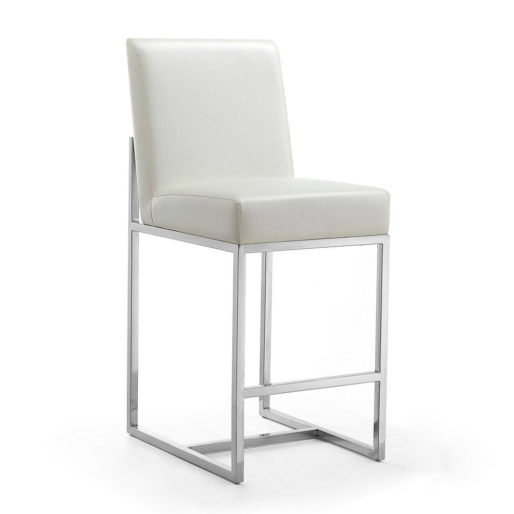Pearl White Polished Chrome Metal Counter Height Barstools, Set of 2