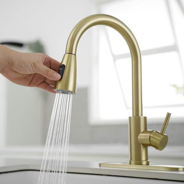 Commercial Kitchen Sink Faucet Brushed Gold Single Hole Kitchen
