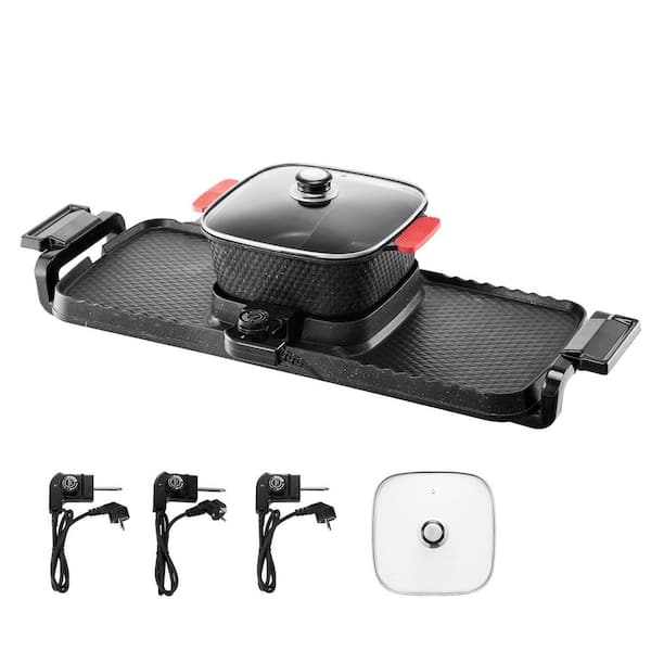2300W 2-in-1 Electric Smokeless Hot Pot and Grill, Removable Shabu-Shabu, Dual Temp, Indoor Korean BBQ for 1-6
