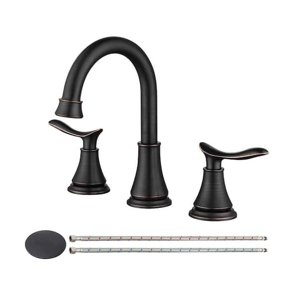 8 in. Widespread Double Handle Bathroom Faucet with Drain Kit Included in Oil Rubbed Bronze