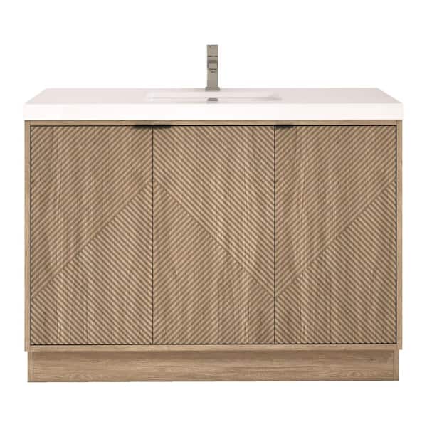 Mason 47 in. W x 20 in. D x 35 in. H Single Sink White Oak Bath Vanity with White Acrylic Top, Electrical Outlet