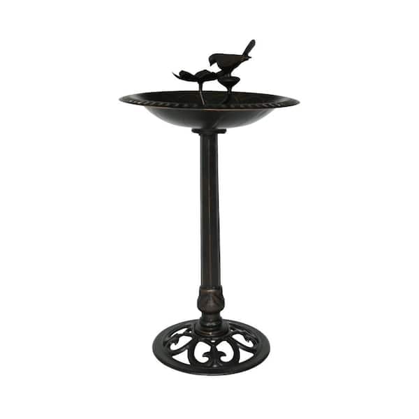 Outdoor Aluminum and Iron Top Bird Bath with Iron Base, Bronze