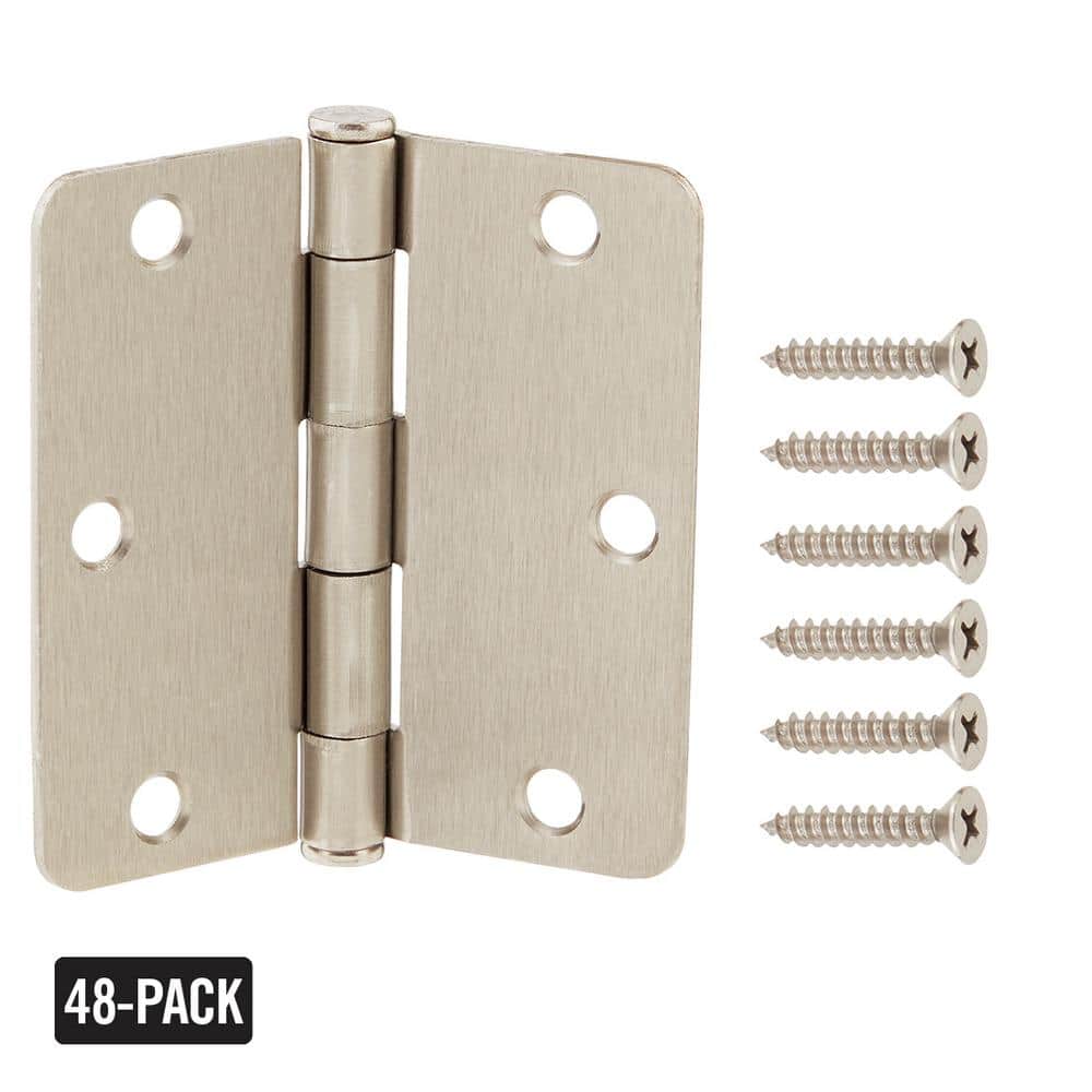 3-1/2 in. x 1/4 in. Radius Satin Nickel Door Hinge Value Pack (48-Pack)