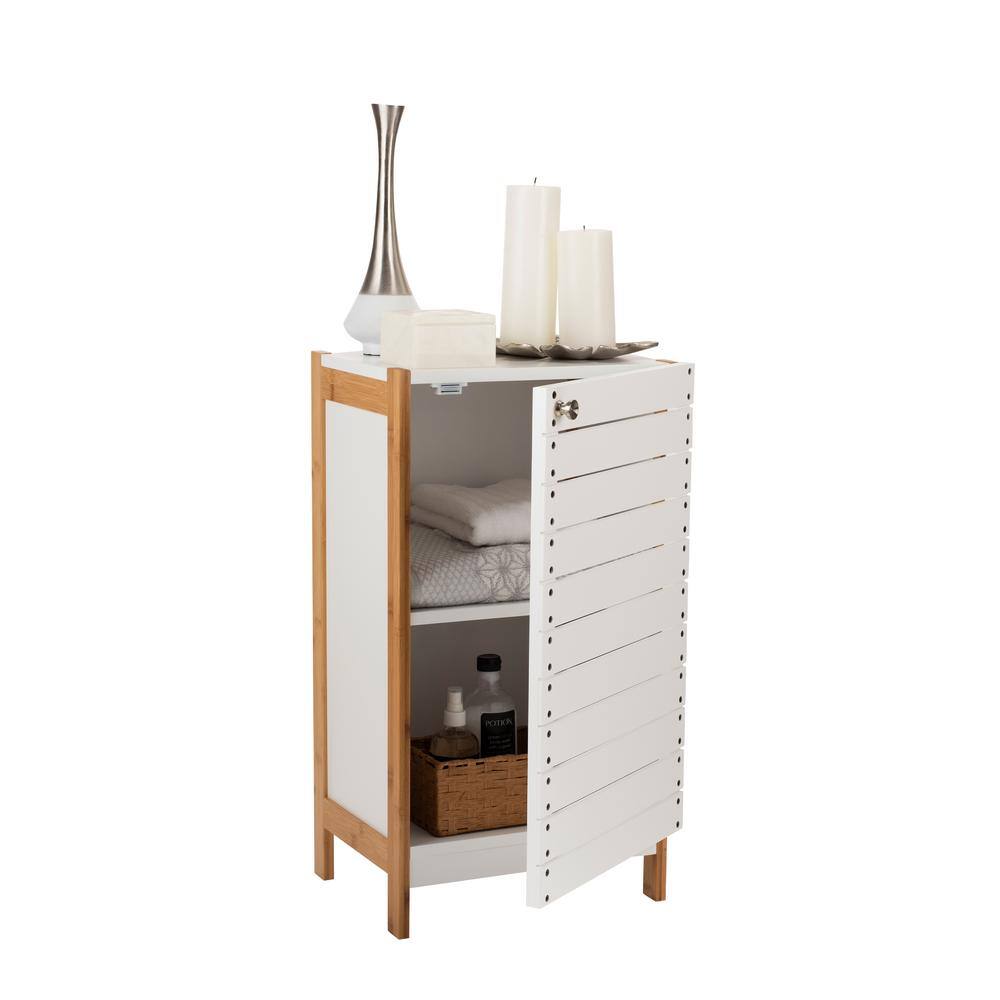 Modern Bamboo and White Floor Cabinet with Slatted Accent