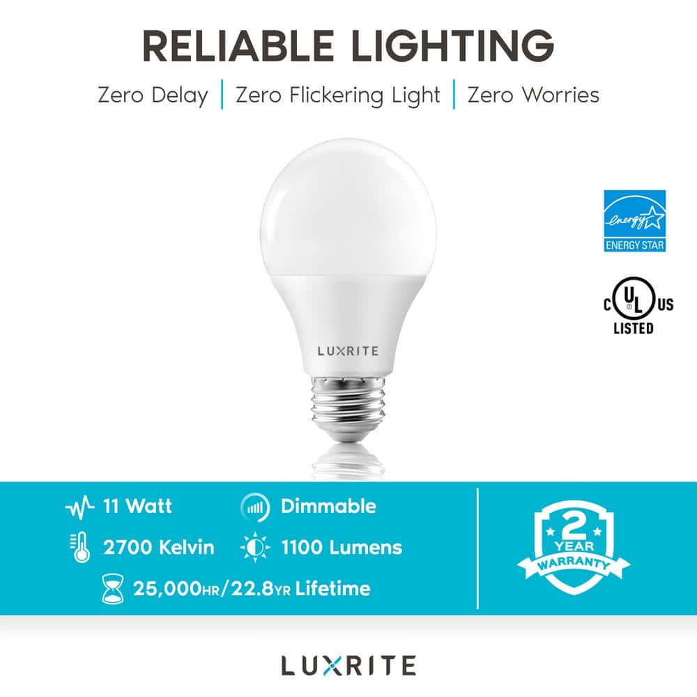 Luxrite 11W White Dimmable LED Light Bulbs, 4-Pack