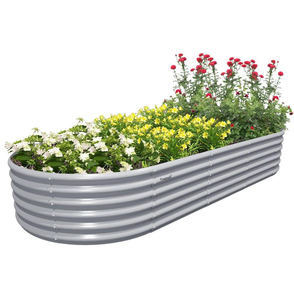 8 x 3 x 1.5 ft. Oval Galvanized Steel Raised Garden Beds in Light Gray for 