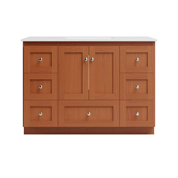Shaker 49 in. W x 22 in. D x 35 in. H Vanity in Medium Alder with Ceramic Vanity Top in White