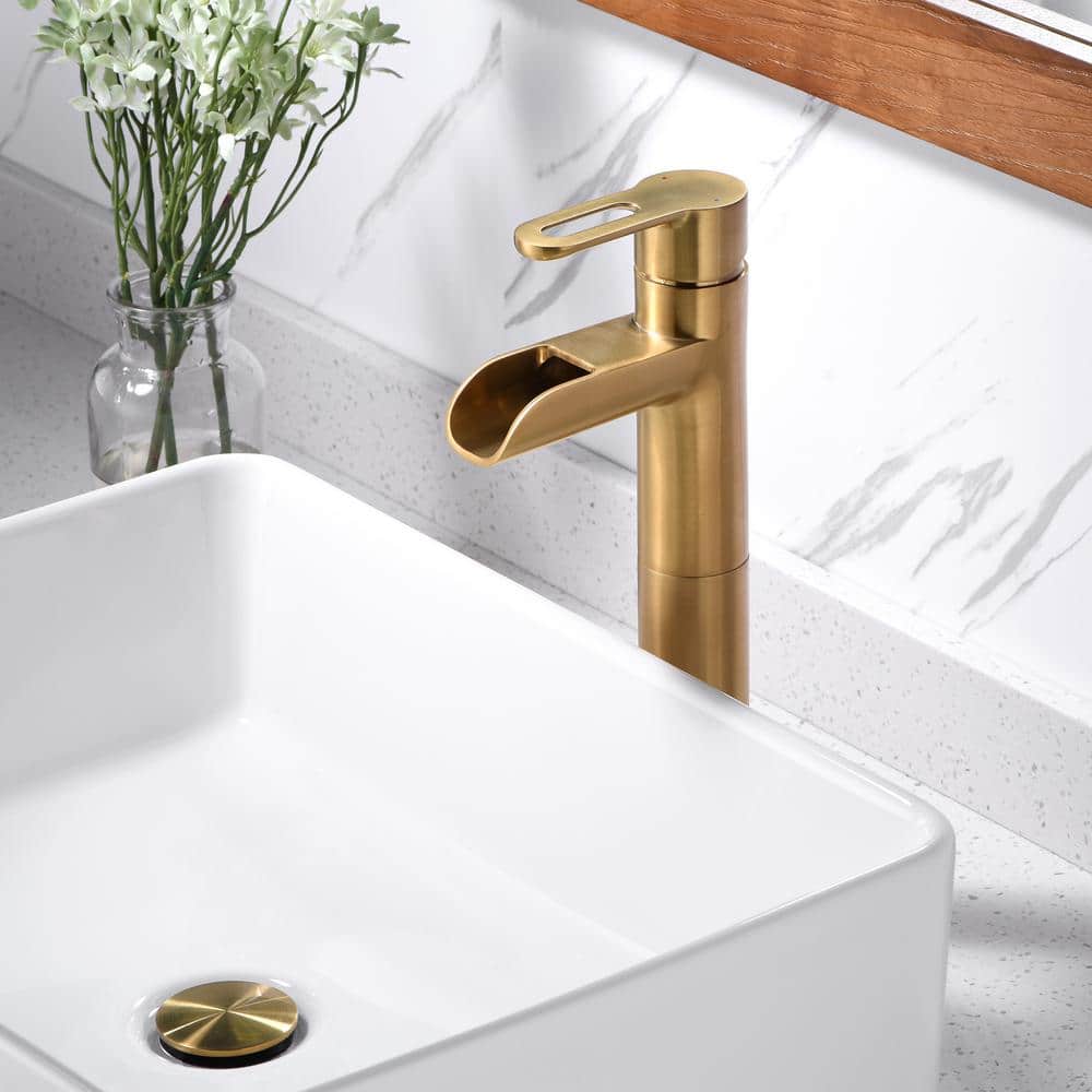 Brushed Gold Single-Handle Vessel Sink Bathroom Faucet