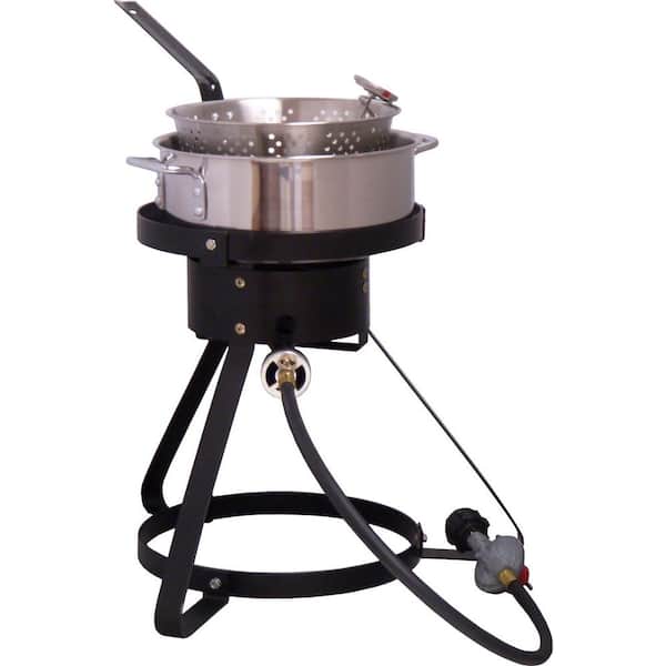 King Kooker 54,000 BTU Bolt Together Propane Gas Outdoor Cooker with Low Profile 7 qt. Stainless Steel Fry Pan