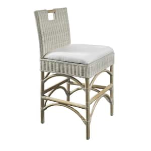 Malio 42.91 in.Whitewash High Back Rattan Frame Bar Height (28-33 in.) Bar Stool with Fabric Seat