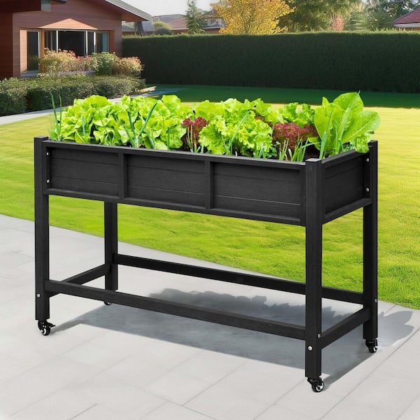 46 in. x 17 in. x 31 in. HIPS Plastic Raised Garden Bed with Lockable Wheels