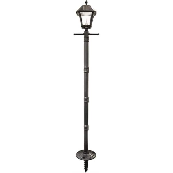 GAMA SONIC Baytown II 78 in. Black Outdoor Solar Weather Resistant Solar Landscape Post Light Lantern and Lamp Post with EZ-Anchor