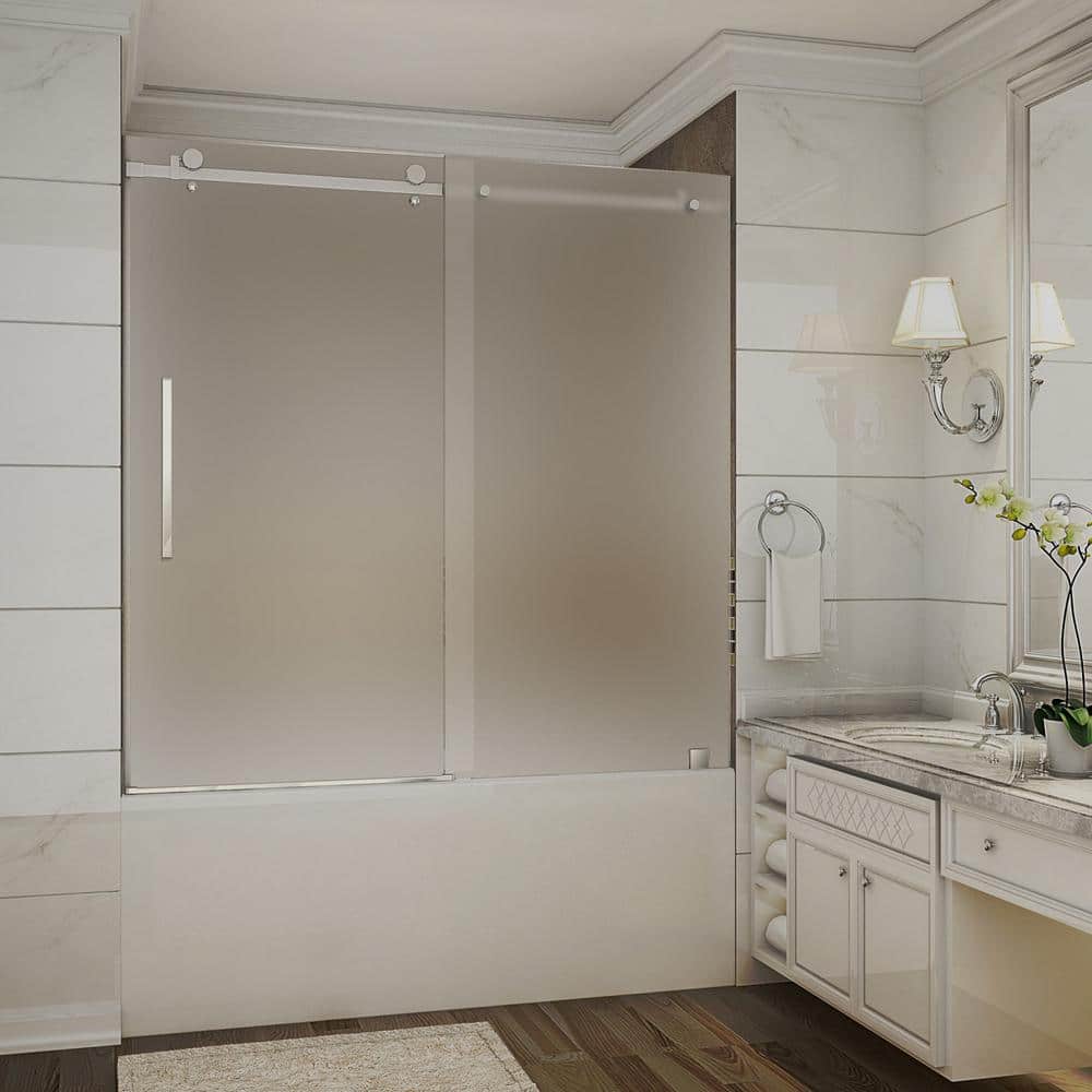 Moselle 60" Chrome Frameless Sliding Tub Door with Frosted Glass